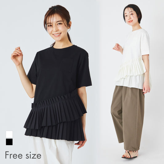 【夏割】 【Ladies】プリーツドッキングTシャツ