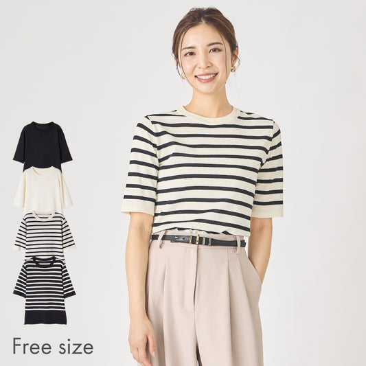 【夏割】 【Ladies】5分袖 シアー ニットTシャツ
