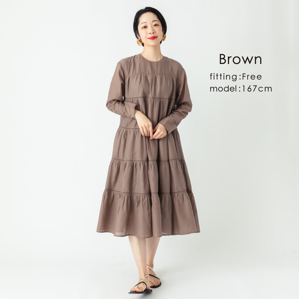 【Ladies】 インド綿ティアードワンピース