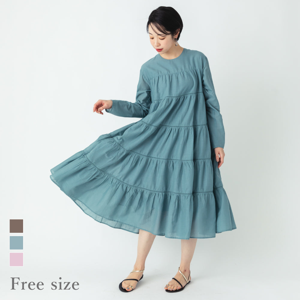 【Ladies】 インド綿ティアードワンピース