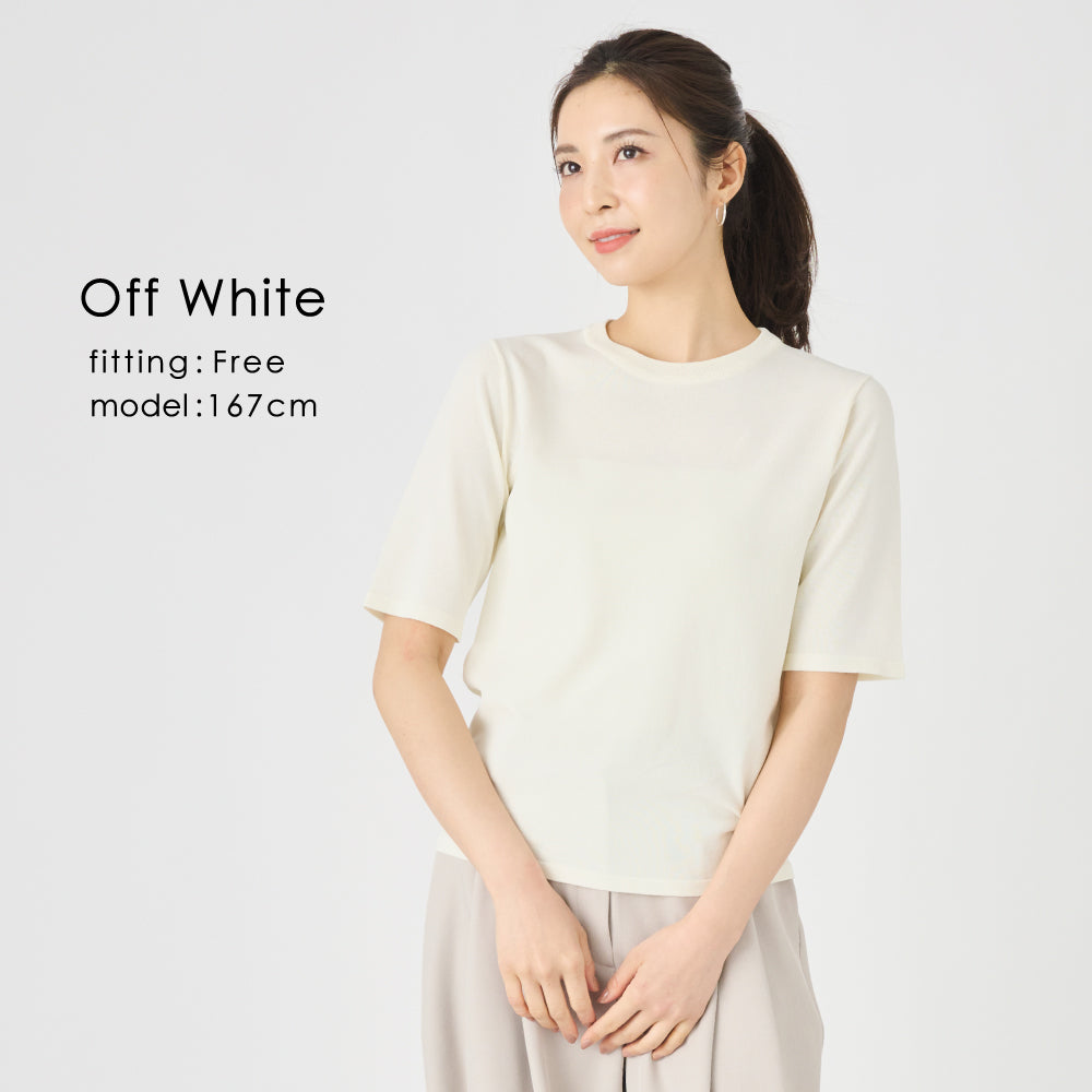 【Ladies】５分袖 シアー ニットTシャツ