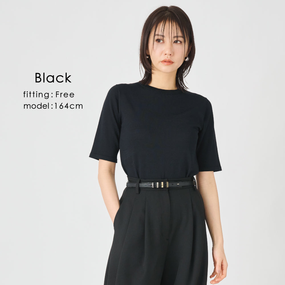 【夏割】 【Ladies】５分袖 シアー ニットTシャツ