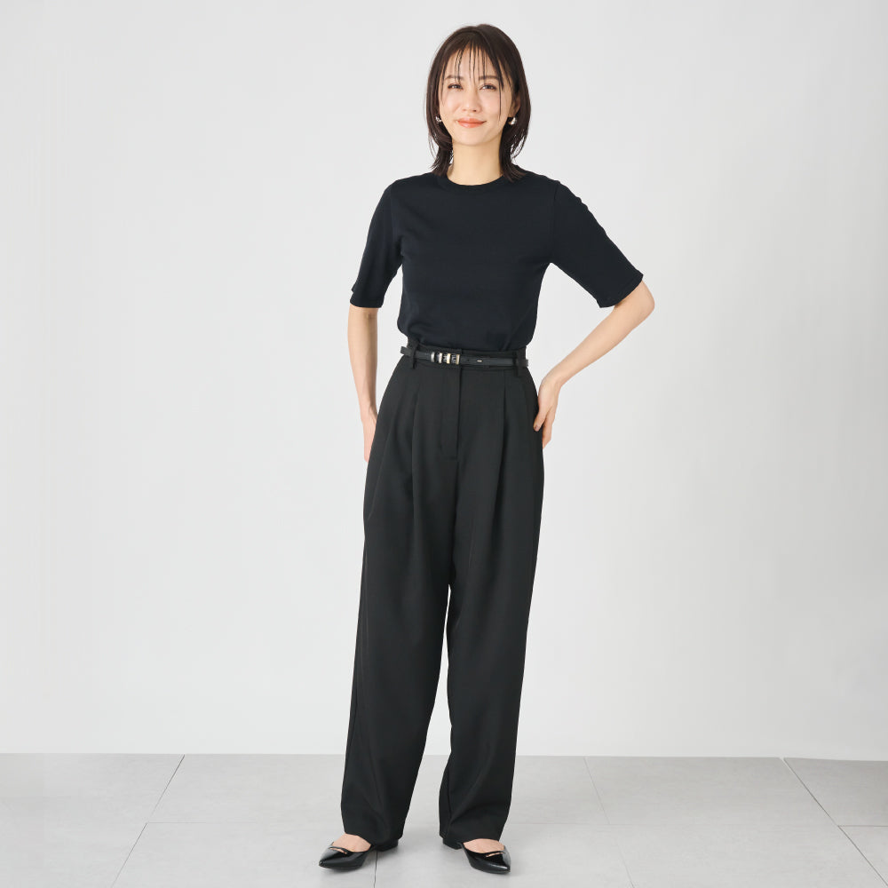 【Ladies】５分袖 シアー ニットTシャツ