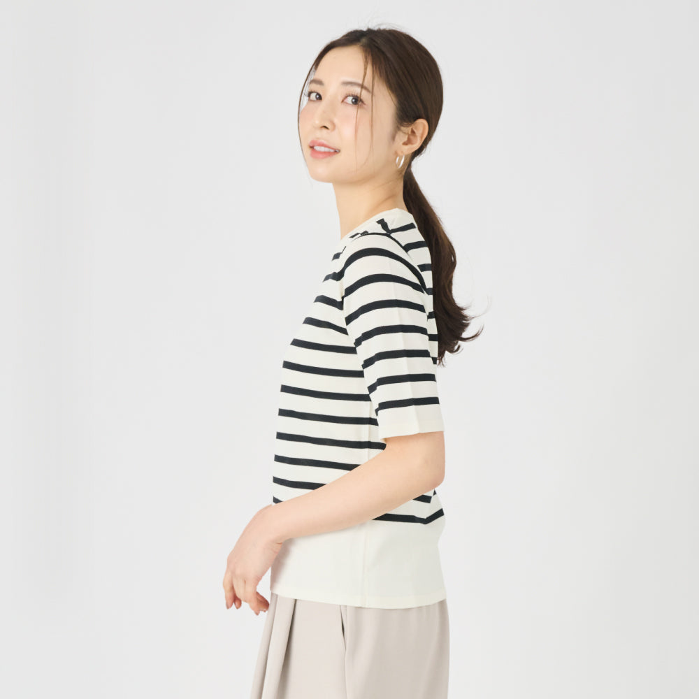 【Ladies】５分袖 シアー ニットTシャツ