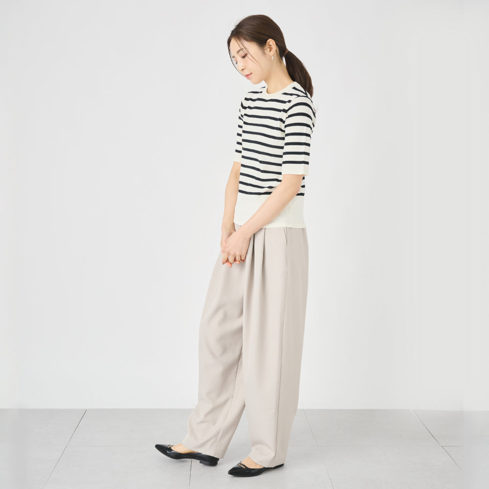 【Ladies】５分袖 シアー ニットTシャツ
