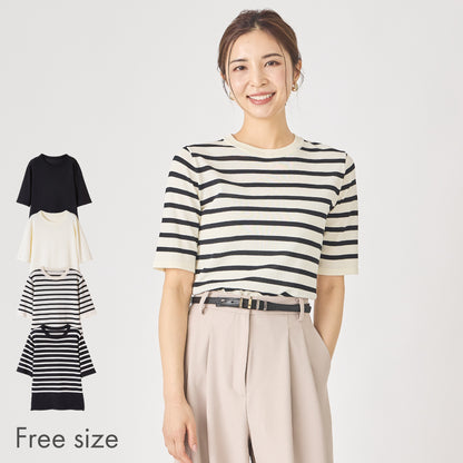 【夏割】 【Ladies】５分袖 シアー ニットTシャツ