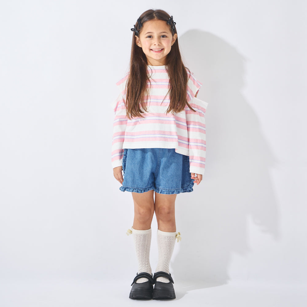 フリルが主役 デニムショートパンツ