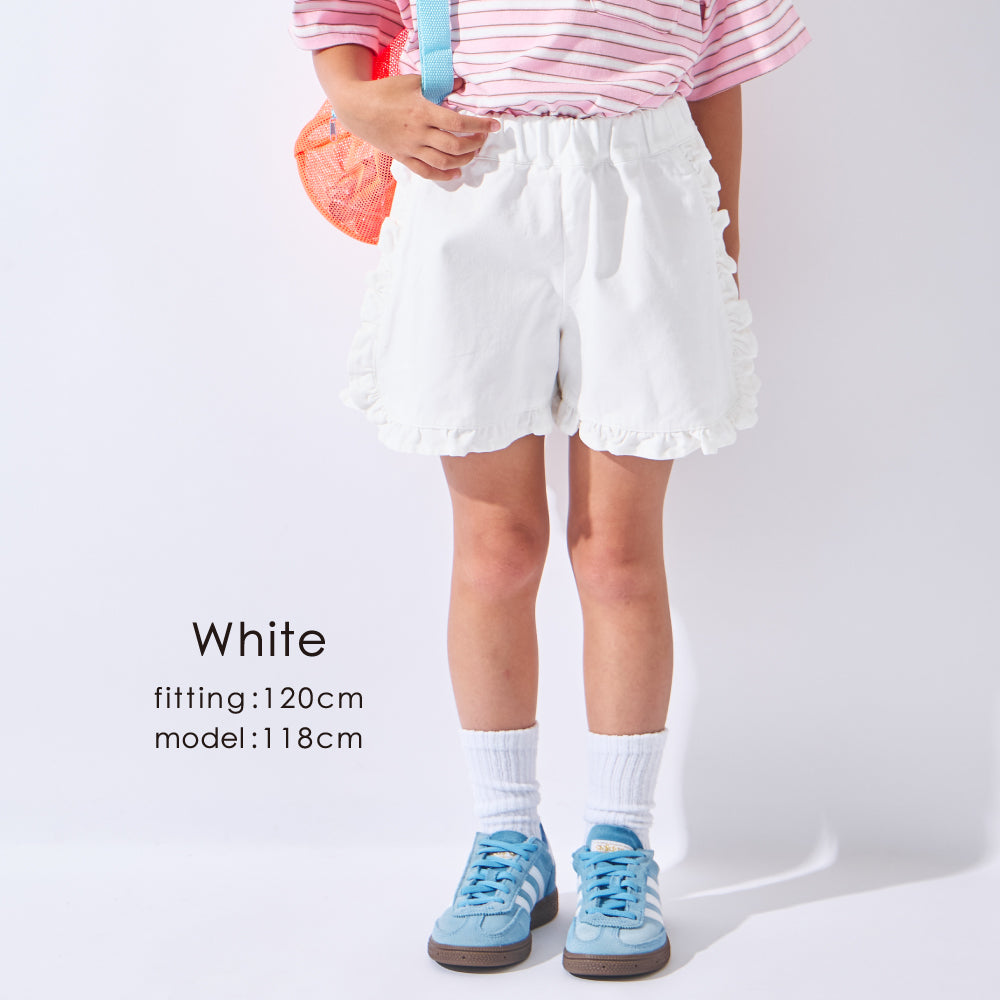 フリルが主役 デニムショートパンツ