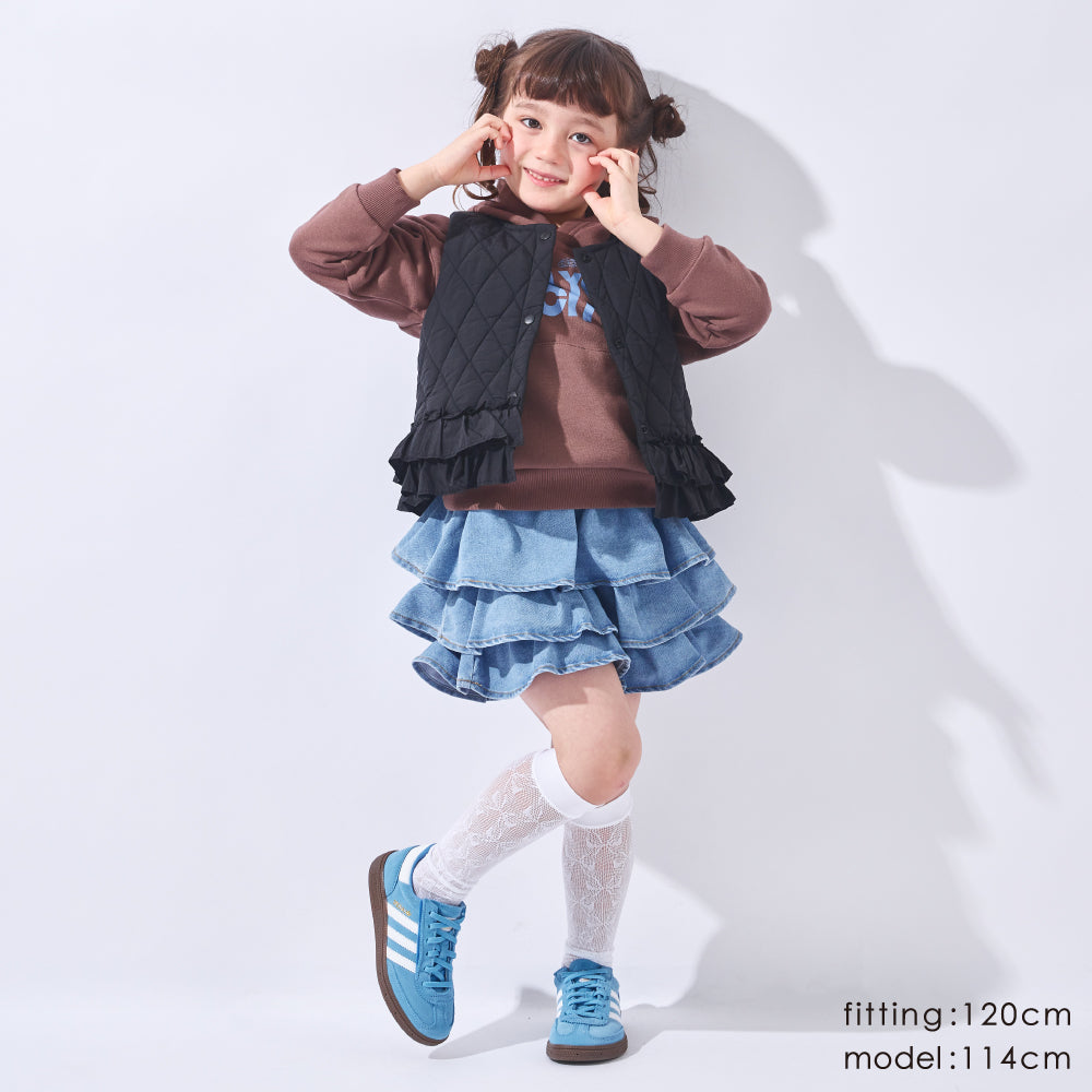 揺れる3段フリル デニムキュロット